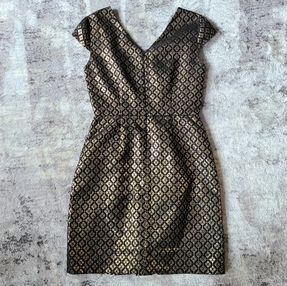 🔷️ 5/$25 Cremieux Gold Black Cap Sleeve Dress Size 8 - Picture 5 of 5